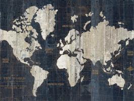 Old World Map Blue Crop #15201-48x36 Old World Map Blue Crop #15201-48x36