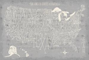 Hand Lettered USA Map Gray #43245