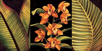 Orange Orchids and Palm Leaves #RDI4153