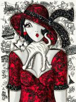 Chat sur robe rouge #IG 7037 Chat sur robe rouge #IG 7037